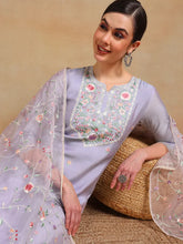 Women Purple Silk Blend Embroidered Straight Kurta Pant Set With Dupatta-PKSKD2028